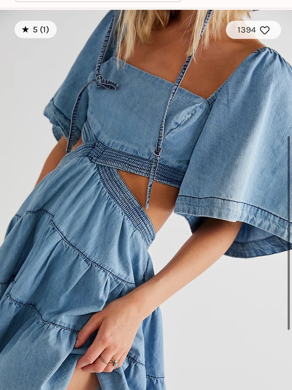 Free People Light Blue Denim Cutout Midi Dress